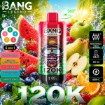 Vape descartável 120K Bang Legend 5 em 1 sabor Tropical de Manga com manga gelada, pêssego, manga e melancia e gomas