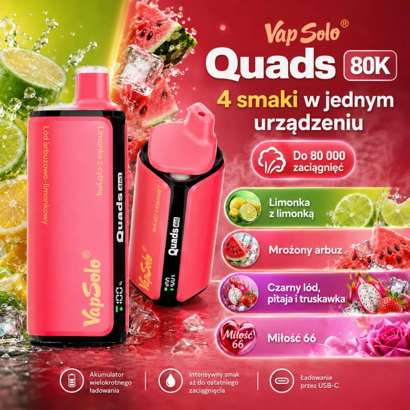 Vapsolo Quads 80K smaki – limonka, arbuz z lodem, Black Dragon Ice i Love66