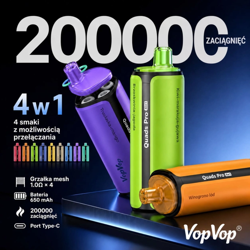 VopVop Quads Pro 200000 – jednorazowy e-papieros 4 smaki w 1 urządzeniu, zdjęcie główne produktu