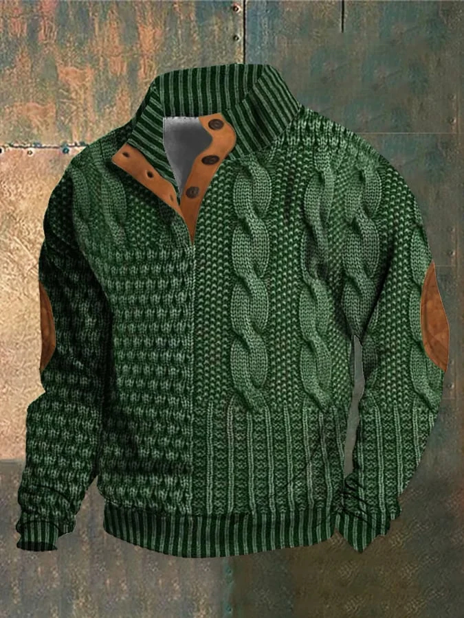Camisa masculina casual retrô de caxemira com gola alta e botões