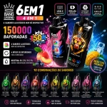 Vape descartável Bang Legend 150K puffs com 6 sabores em 1, display LED, bateria recarregável e design premium de frutas