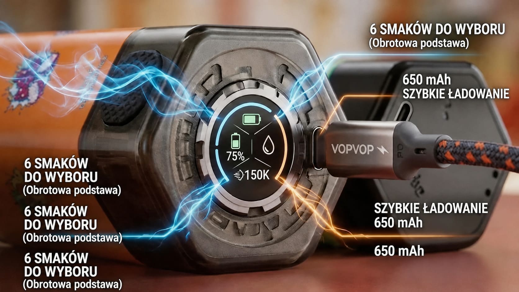 VOPVOP 150K premium vape 6w1 technologia mesh coil 150000 puff rechargeable e-cig