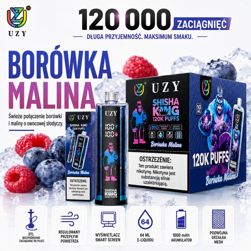 Borówka-Malina UZY 120K blueberry raspberry vape smak