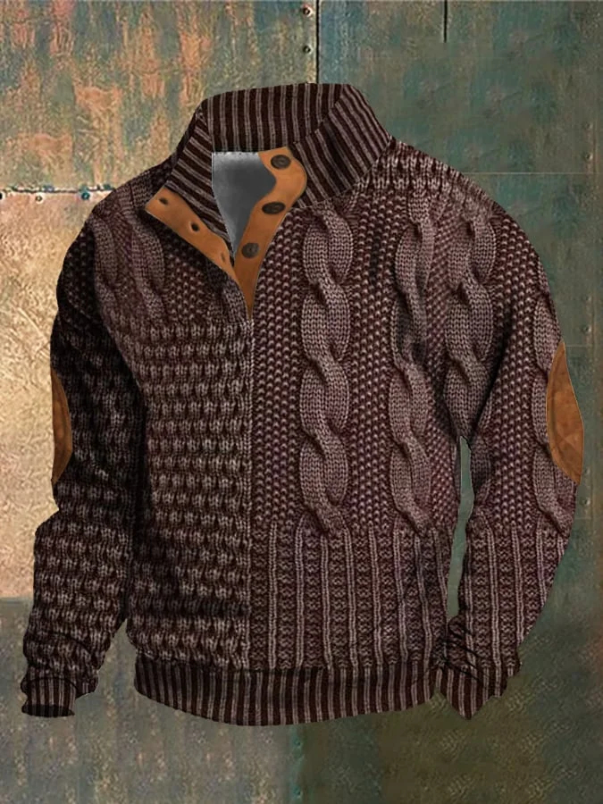 Camisa masculina casual retrô de caxemira com gola alta e botões