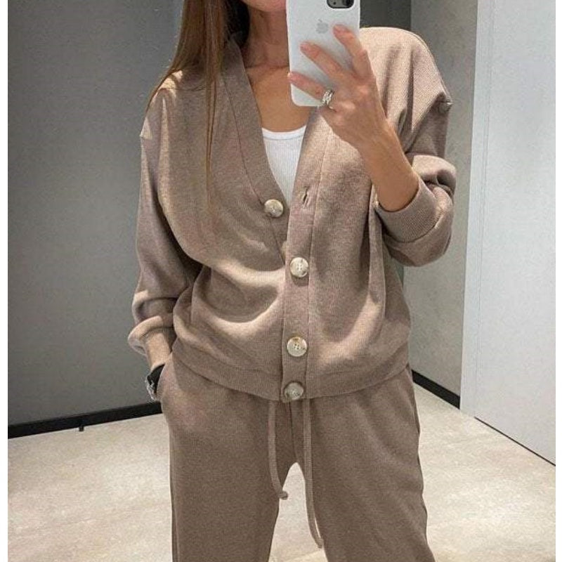 49% de desconto💥 Conjunto de casaco e calças de malha de duas peças para mulher com novo estilo outono