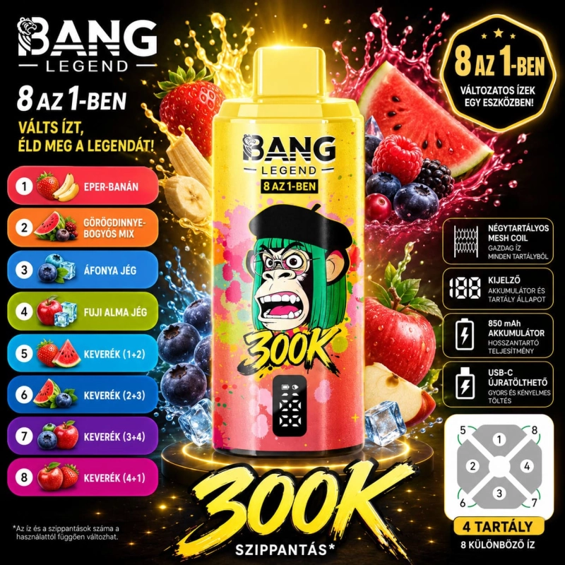 Bang Legend 8in1 300K eper banán görögdinnye bogyós áfonya fagylalt és fűszeres jégkrém vape mix