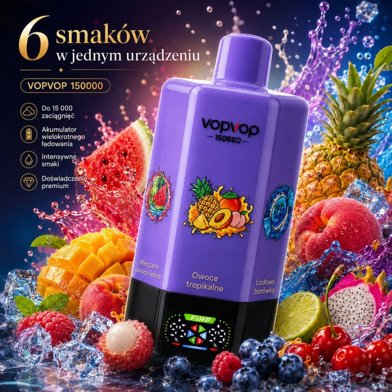 VOPVOP / Bang Box 160K 6-in-1 jednorazowy waporyzator – wielosmakowy e-papieros z 160 000 zaciągnięć, 4–6 smaków, ekran LED i USB-C