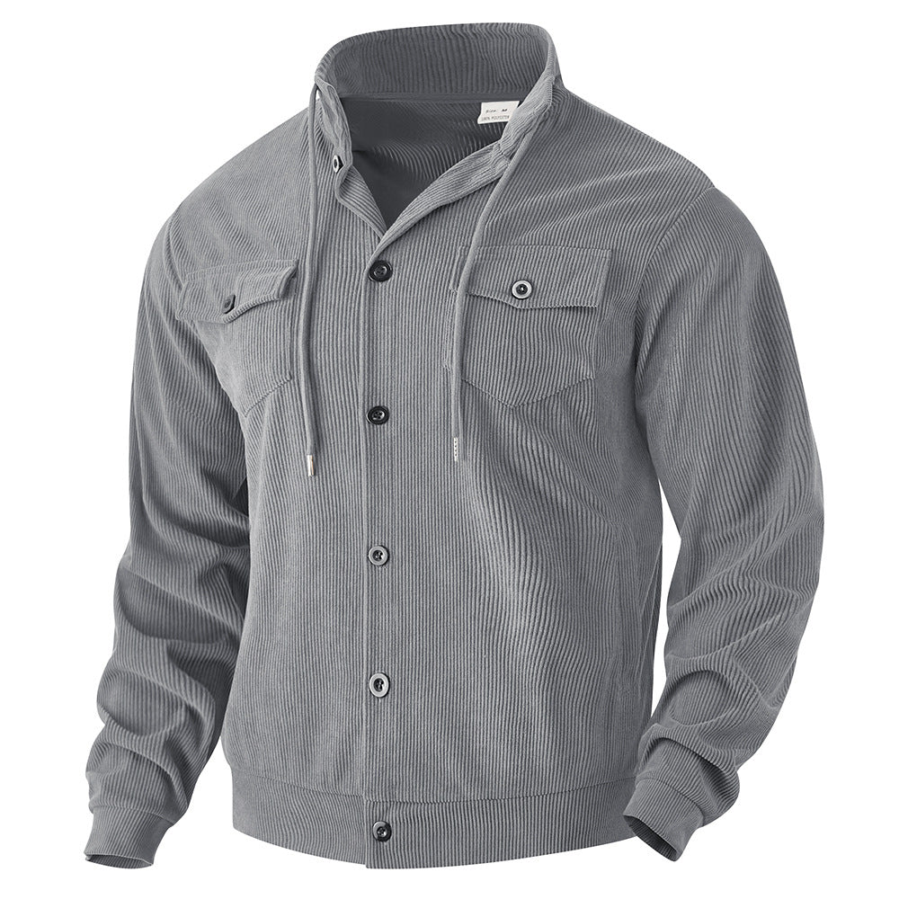 CORDUROY COLLAR JACKET RETRO MULTI POCKET WORKWEAR JACKET