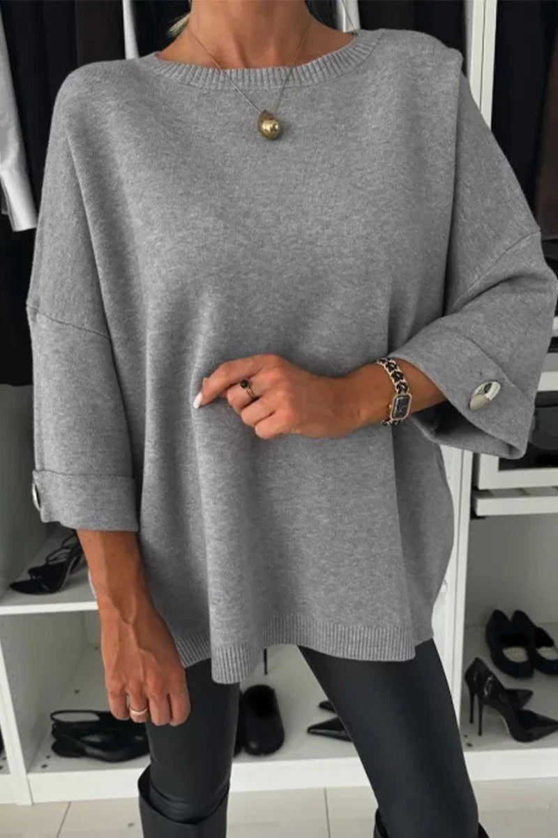 Top casual de malha para mulher com gola redonda e manga média