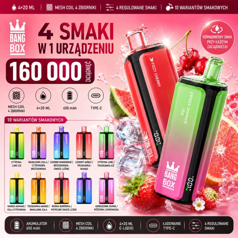 Bang Box 160K 4 w 1 – jednorazowy e-papieros z 4 smakami w 1 urządzeniu, do 160 000 puffów