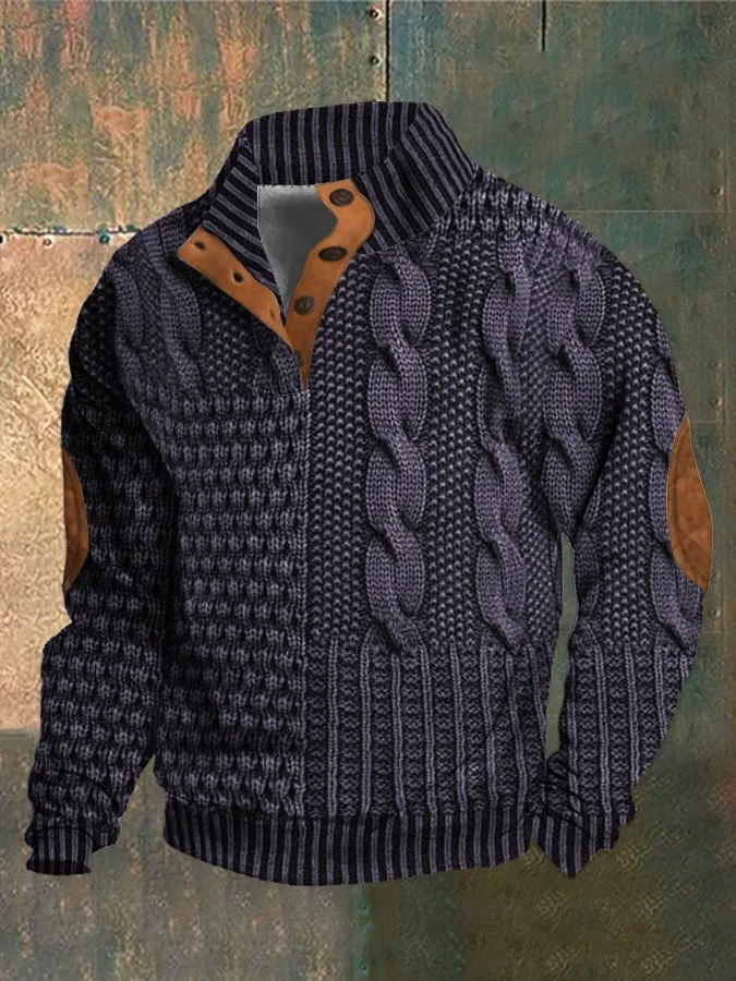 Camisa masculina casual retrô de caxemira com gola alta e botões