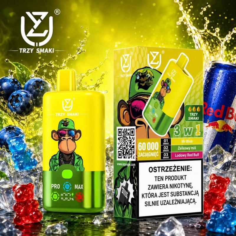 UZY Triple Flavor 60K – letnia brzoskwinia z lodem, truskawka z lodem i Blue Razz Ice