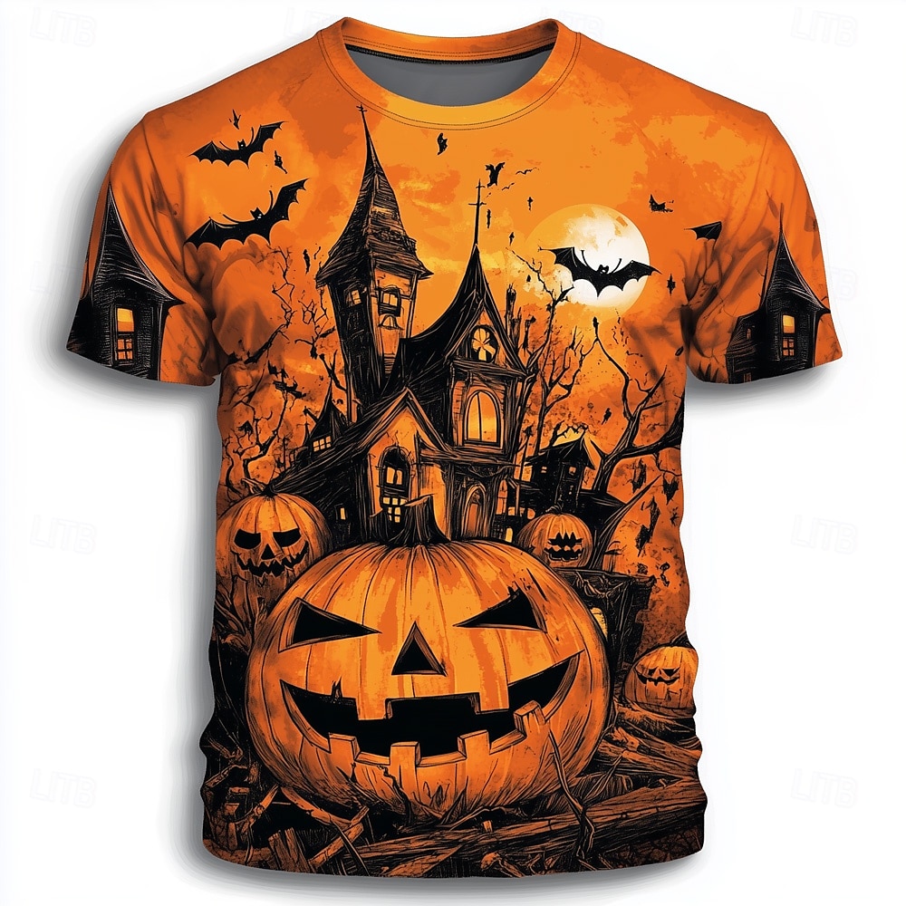 Halloween Men's Pumpkin 3D Printed Crew Neck T-Shirt Short Sleeves