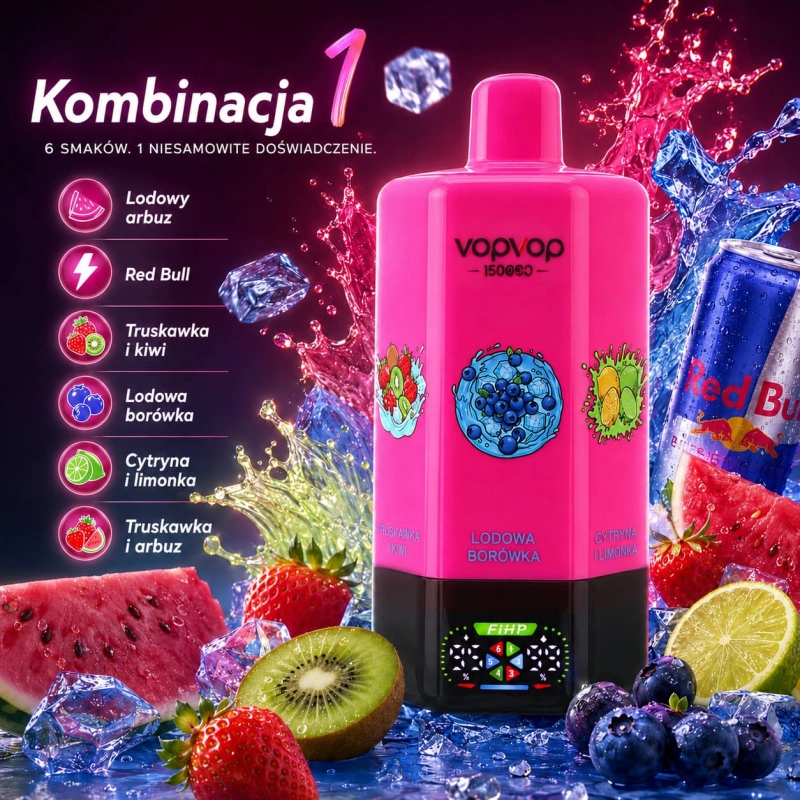 Kombinacja 1 smaków VOPVOP 160K – arbuz, truskawka, kiwi, jagody i mix owoców lodowych