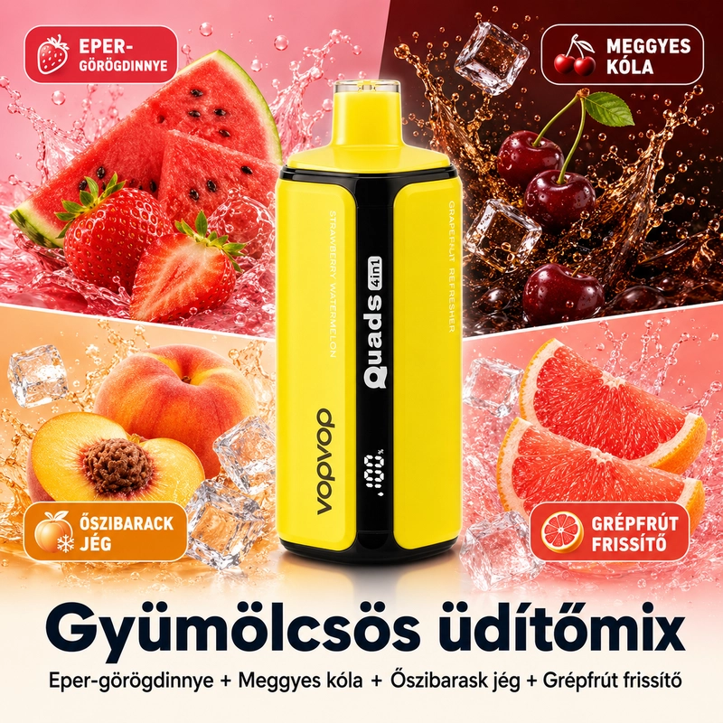 VOPVOP Quads 4 in 1 120K eldobható vape Üdítős chili Eper dinnye Meggyes kóla Őszibarack jég Grapefruit frissítő Hungary cola fruit vape
