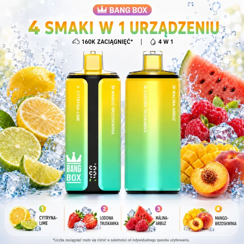 Bang Box 160K 4 w 1 – cytryna z limonką, lodowa truskawka, malina z arbuzem, mango z brzoskwinią