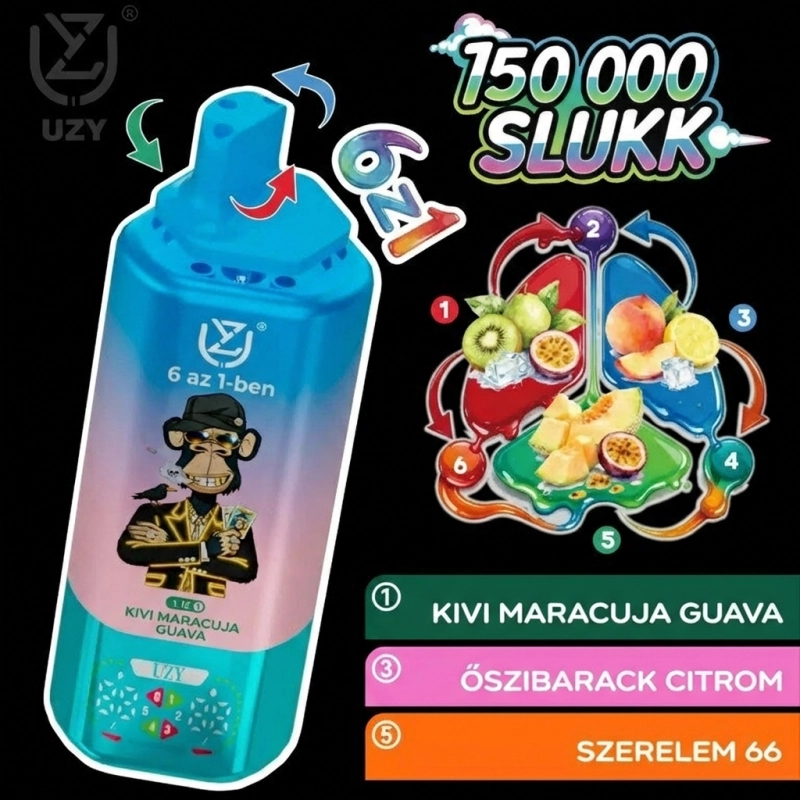 UZY 150K kiwi, maracuja, guava, őszibarack-citrom és Love66 ízkombináció
