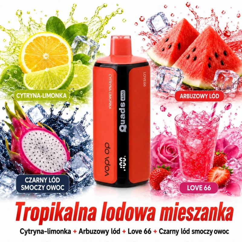 VopVop Quads 4w1 smak Cherry Cola – wiśnia z colą, słodki smak DTL vape