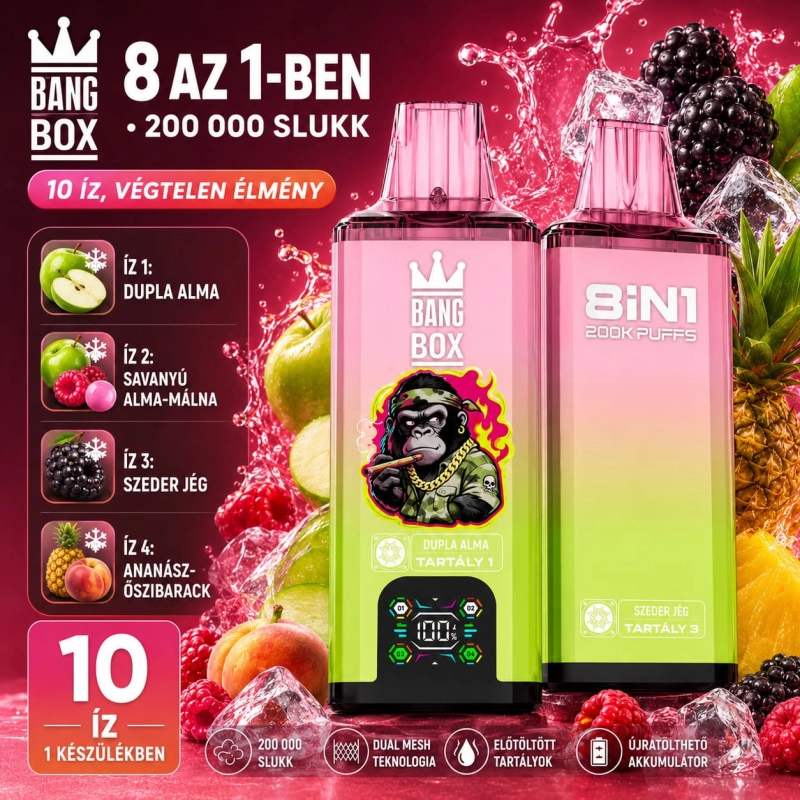 BangBox 200K eldobható vape – dupla alma, savanyú alma, málna és szeder fagylalt íz