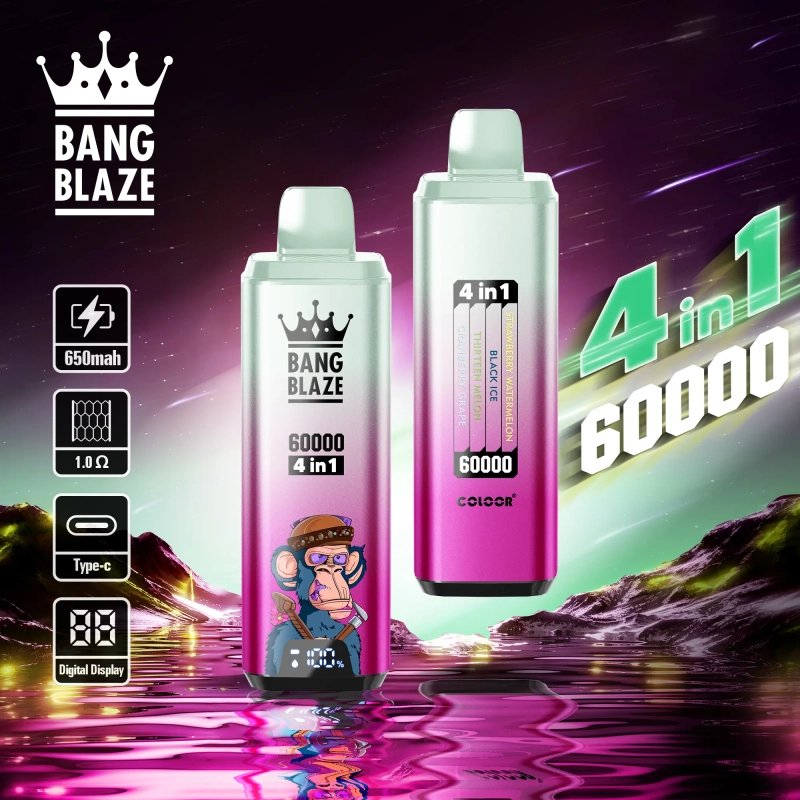 Bang Blaze® 60000 60k Puffs 4 In 1 Flavors Newest Original Rechargeable Lcd Display Disposable Vape