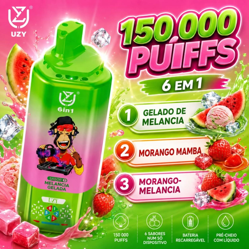 Vape descartável multi-sabores sabor Melancia e Morango Gelados com gelado de melancia, morango Mamba e morango com melancia