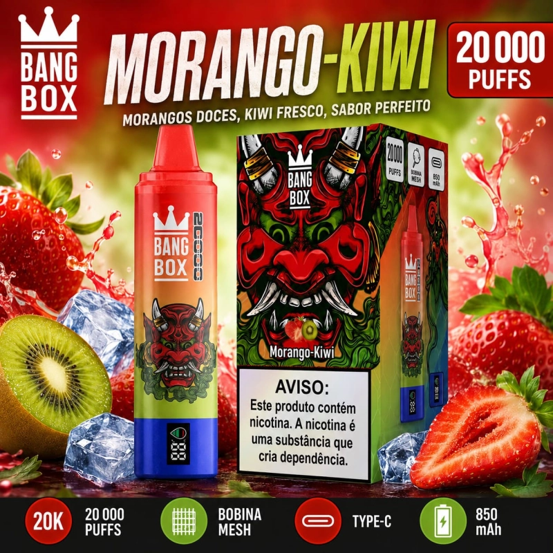 Kiwi morango vape descartável sabor doce e ácido com frutas tropicais