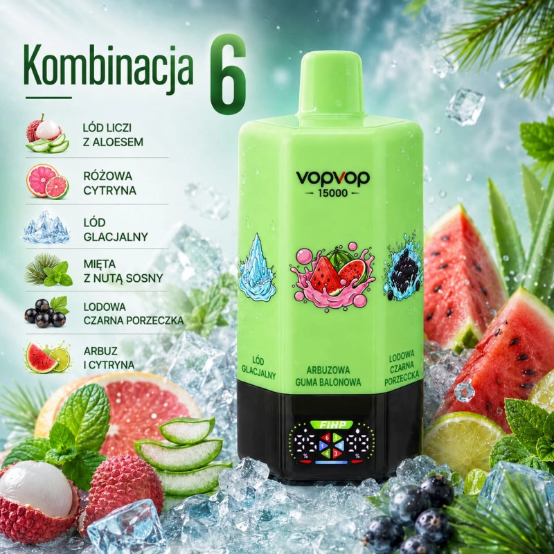 Kombinacja 6 smaków VOPVOP 160K – cytryna, limonka, mięta, aloes i świeże smaki lodowe