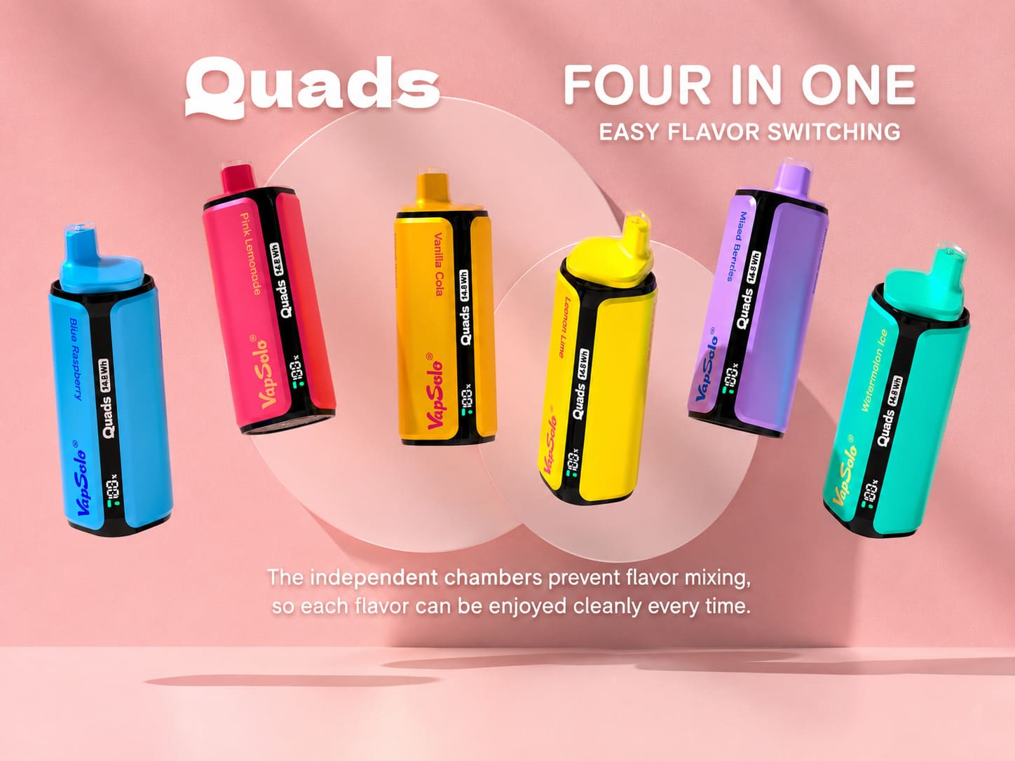 VapSolo Quads 80K 4 in 1 vape four flavors selection with easy flavor switching