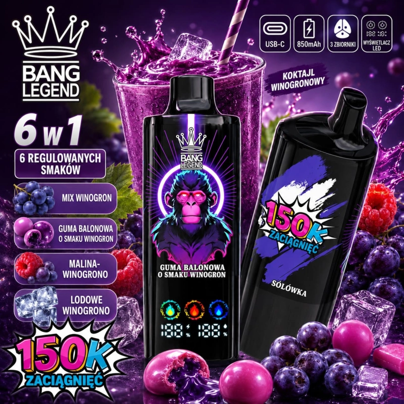 Bang Legend 150K 6 w 1 jednorazowy e-papieros – Red Bull, Arbuz Guma Balonowa, Love 66