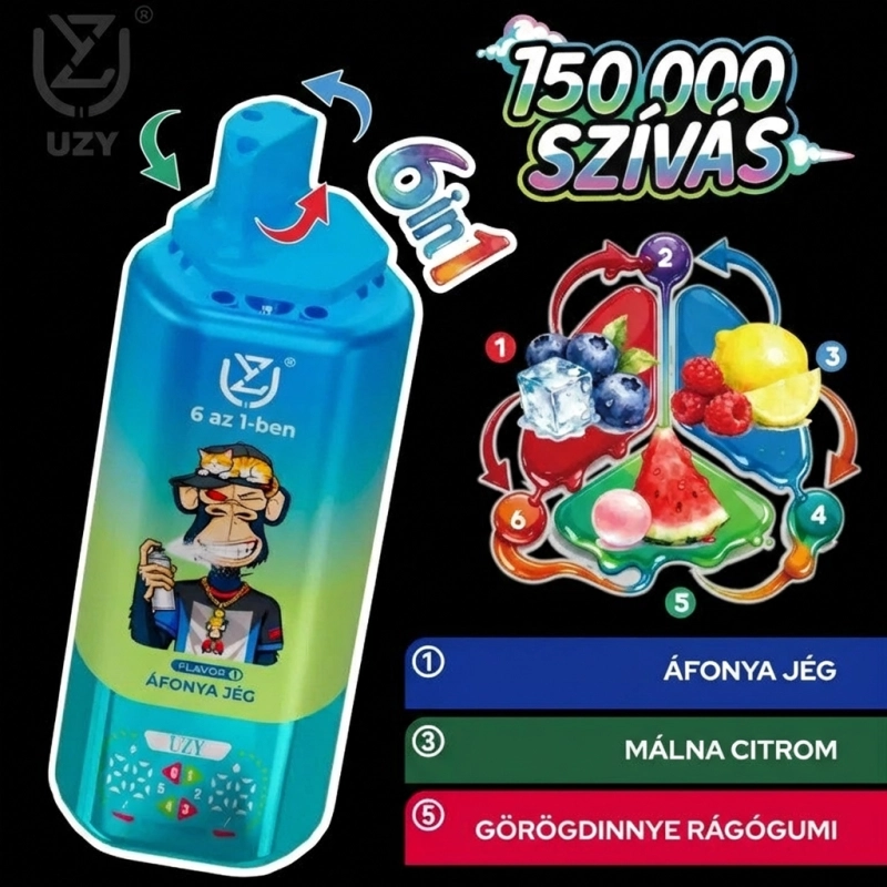 UZY 150K szőlő jég, mangó-őszibarack és áfonya-görögdinnye ízkombináció