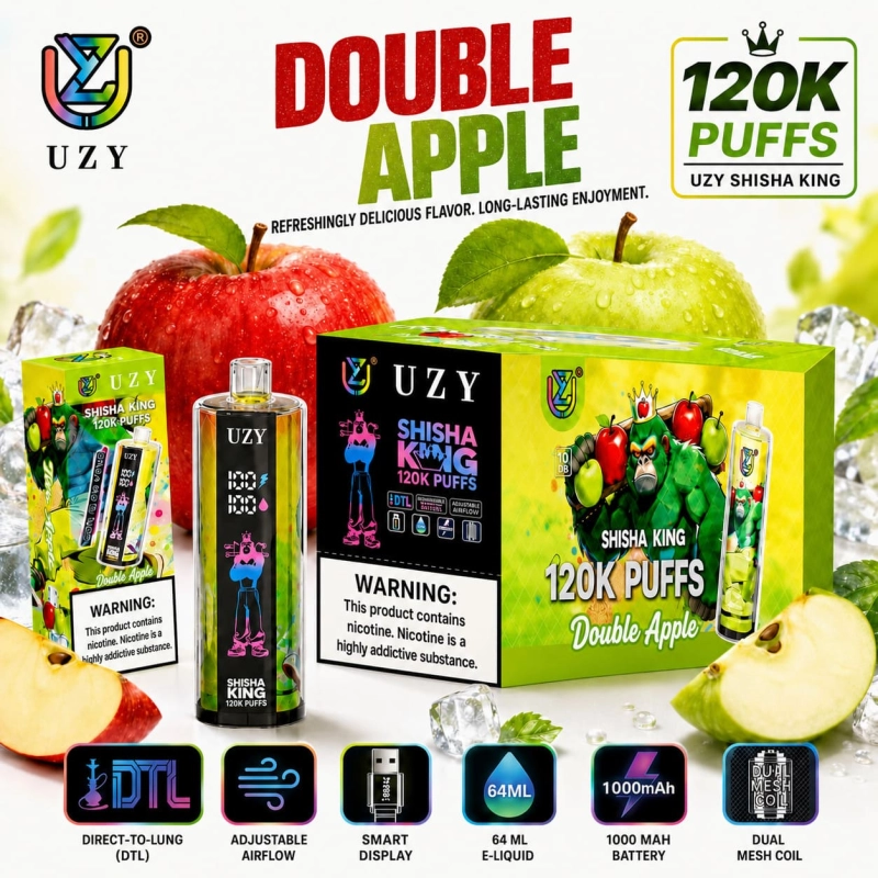 UZY Shisha Hookah King 120K Double Apple Flavor Vape with Fresh Apple Flavor