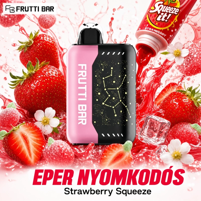 Eper Nyomkodós Frutti Bar 25000 puffs eldobható vape – édes eper íz