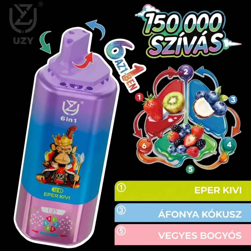UZY 150K eper-kiwi, áfonya kókusz és erdei bogyós gyümölcs ízkombináció