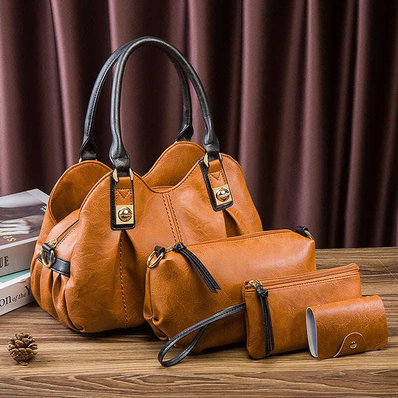 Conjunto de bolso de cuero de varias piezas hecho a mano