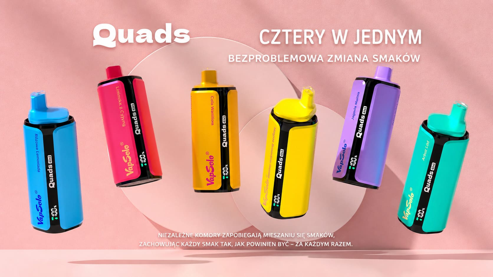 Vapsolo Quads 80K jednorazowy e-papieros 4 w 1 – 80 000 puffów, wyświetlacz LED, bateria 650 mAh