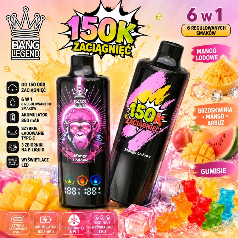 Bang Legend 150K 6 w 1 jednorazowy e-papieros – Marakuja, Guawa, Limonka, Marakuja, Cytryna