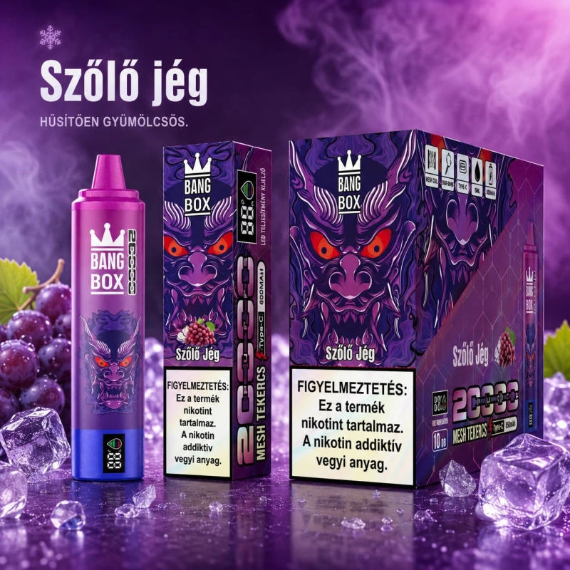 Bang Box 20 000 slukkos eldobható vape szőlőfagylalt ízben, újratölthető Type-C vape
