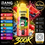 Bang Legend 300K 8-in-1 vape with Strawberry Banana, Watermelon Berry, Blueberry Ice and Fuji Ice flavors