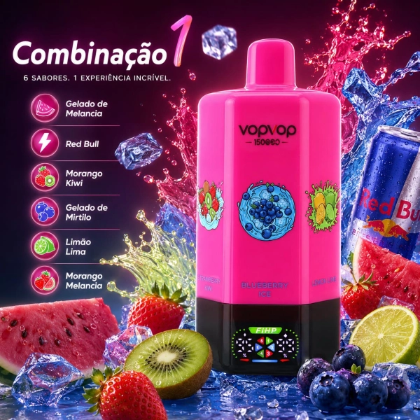 VOPVOP 150.000 Puffs Vape Descartável Recarregável 6 em 1 | 6 Sabores | USB-C | Portugal