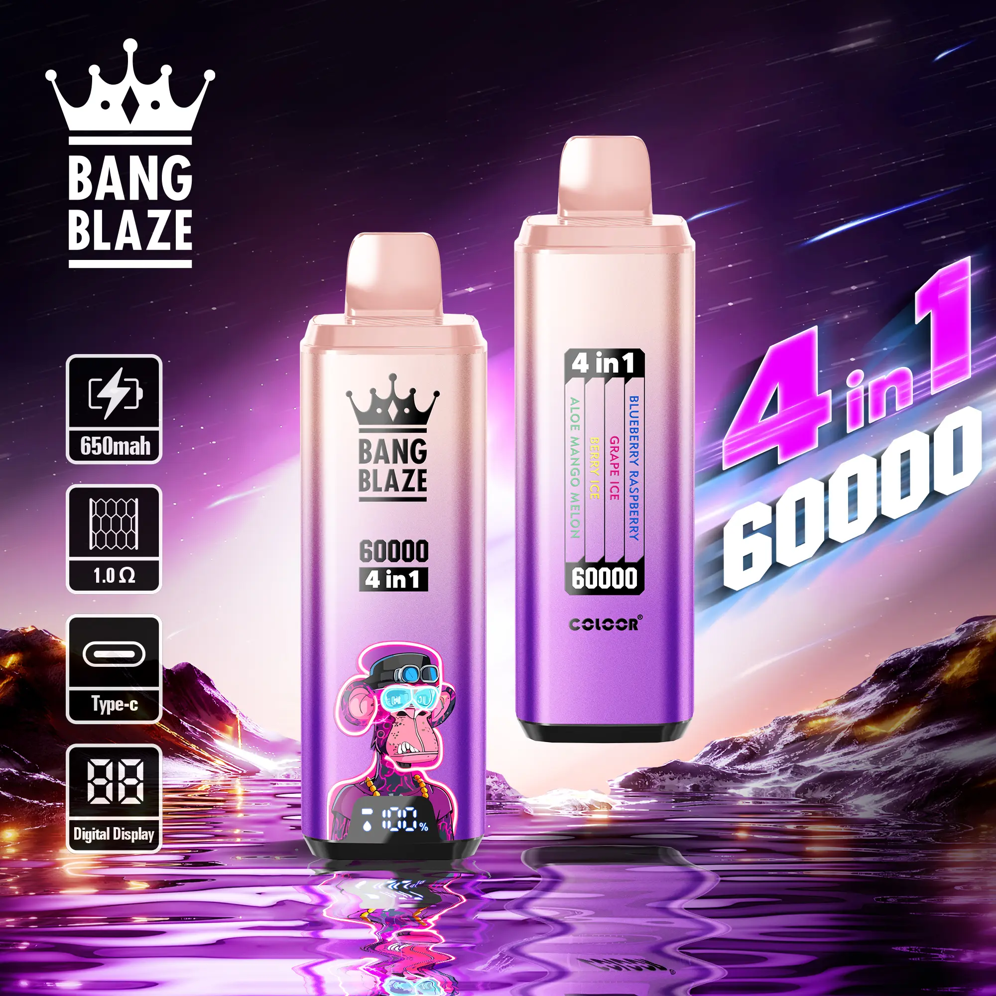 Bang Blaze 60000 60k Puffs 4 In 1 Flavors Newest Original Rechargeable Lcd Display Disposable Vape
