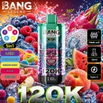Bang Legend 120K áfonya-málna, őszibarack-mangó-görögdinnye, kóla-cseresznye, szőlő-szeder jég és mangó-őszibarack-sárgabarack ízkészlet