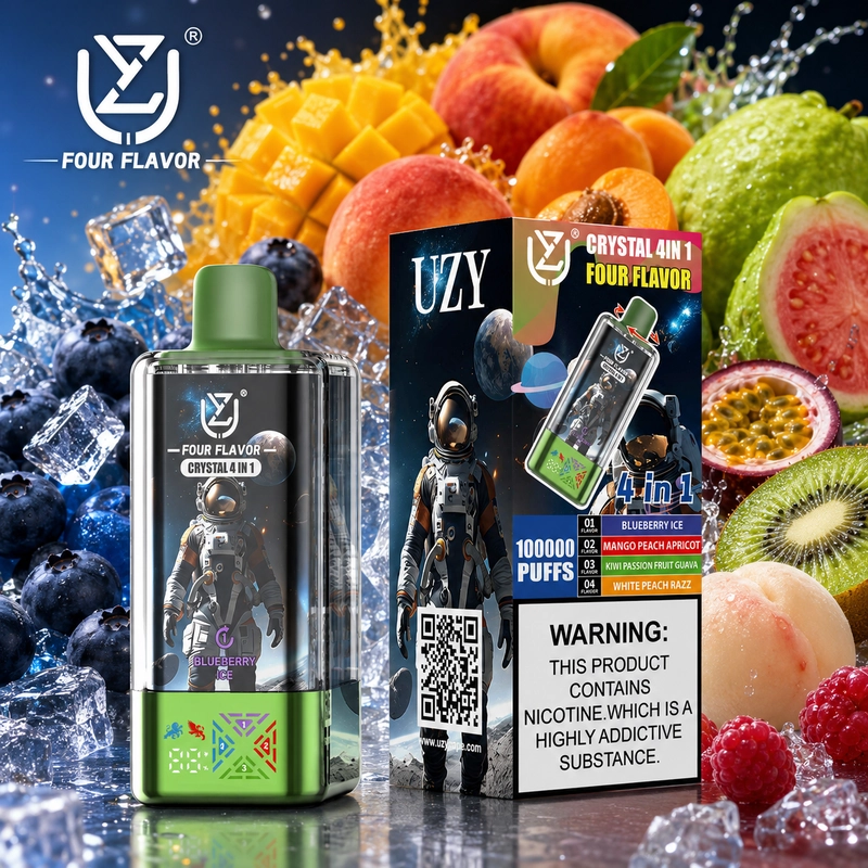 UZY 100K 4 az 1-ben eldobható vape – áfonya jég, mangó-őszibarack-sárgabarack, kiwi-maracuja-guava és fehér őszibarack-málna ízkészlet