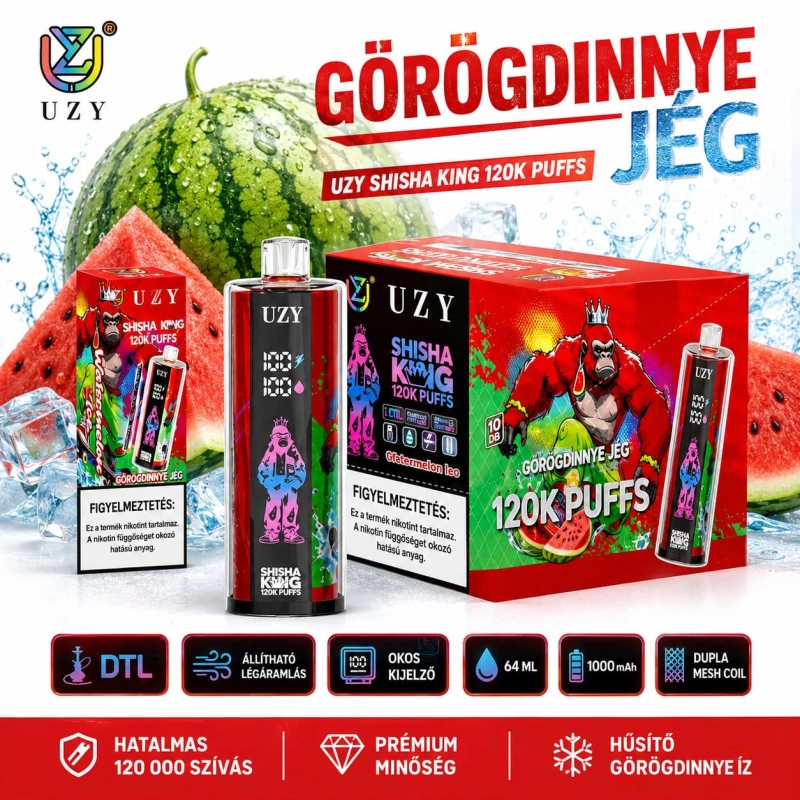 Görögdinnye jég – UZY 120K DTL vape görögdinnye jeges frissítő íz 64ml USB-C LED kijelző