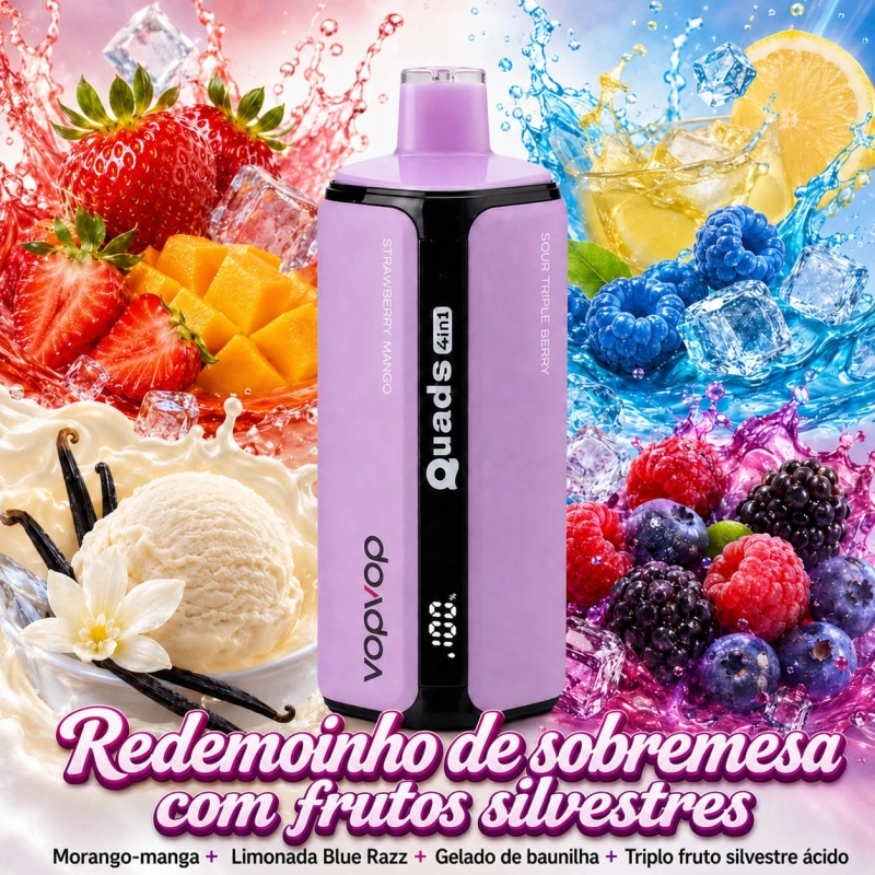 VopVop Quads 4 em 1 vape descartável 120000 puffs sabor Sobremesa de Frutos com morango manga e frutas doces, imagem de vape premium