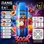 Bang Legend 300K 8-in-1 vape with Watermelon Sour Peach, Blueberry Ice, California Cherry and Strawberry Mango