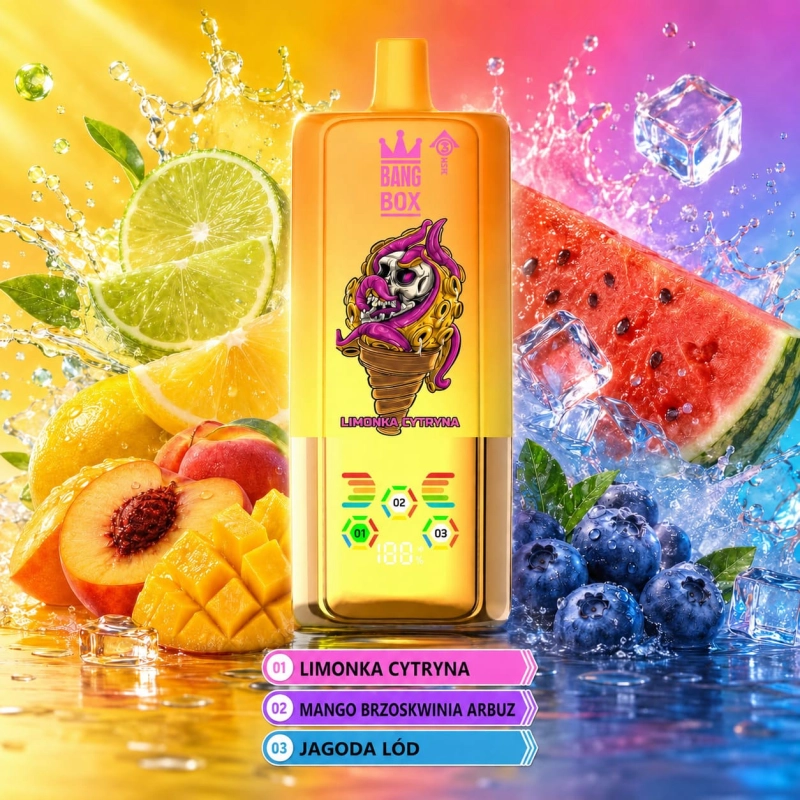 BangBox 80K 3 w 1 – cytryna i limonka, mango z brzoskwinią i arbuzem oraz borówka z lodem