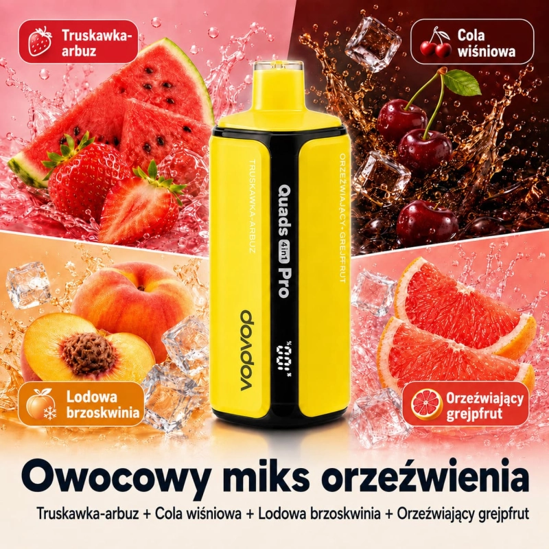 VopVop Quads Pro 200000 – K6 Owocowy miks orzeźwiający, 4 smaki: truskawka-arbuz, cola wiśniowa, lód brzoskwiniowy i grejpfrutowa świeżość