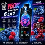 Vape 150K Trio de Mirtilo com mirtilo gelado, framboesa e mirtilo e frutos vermelhos, sabor intenso de frutos silvestres