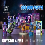 UZY Crystal 100.000 Puffs 4-em-1 com seleção de múltiplos sabores frutados e gelados incluindo morango, manga, mirtilo, cereja e maracujá