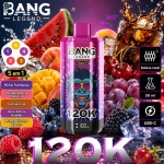 Vape descartável Bang Legend 120K 5 em 1 sabor Trio de Mirtilo com mirtilo gelado, mirtilo e framboesa e mirtilo com arando e cereja